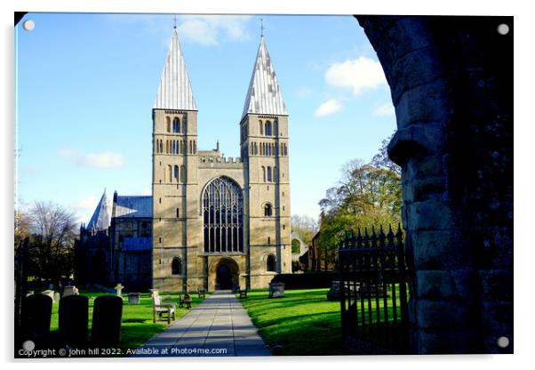 Southwell  Minster West gate. Acrylic by john hill