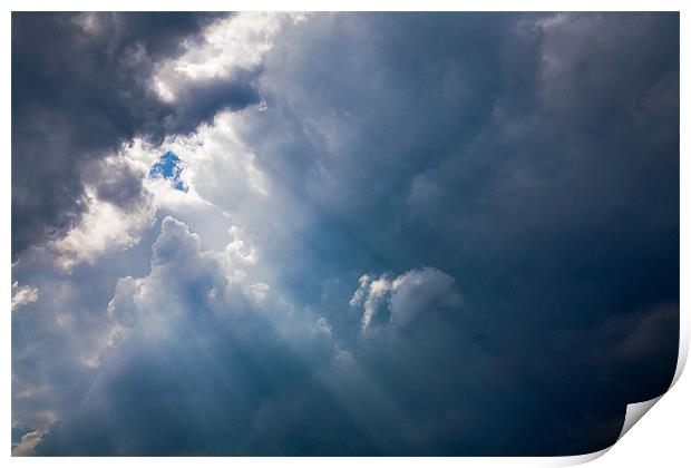 Rays of Sunshine through Clouds Print by Natalie Kinnear