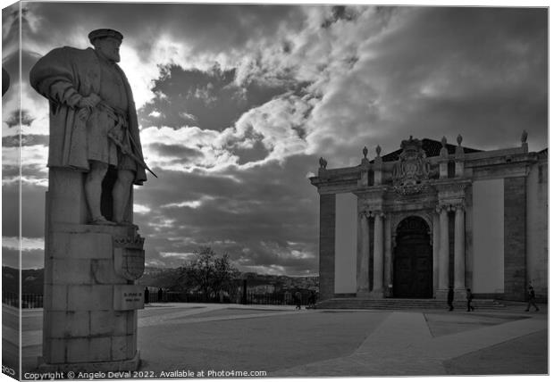 Dom Joao the 3rd statue and Library in Coimbra University Canvas Print by Angelo DeVal