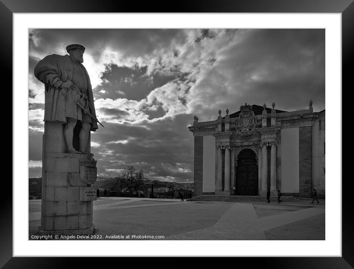 Dom Joao the 3rd statue and Library in Coimbra University Framed Mounted Print by Angelo DeVal