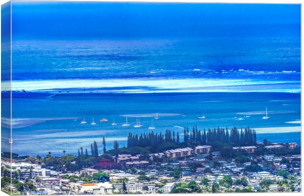 Colorful Kaneohe City Nuuanu Pali Outlook Ocean Oahu Hawaii Canvas Print by William Perry