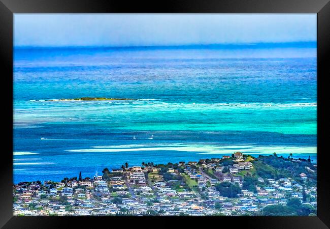 Colorful Kaneohe City Nuuanu Pali Outlook Oahu Hawaii Framed Print by William Perry