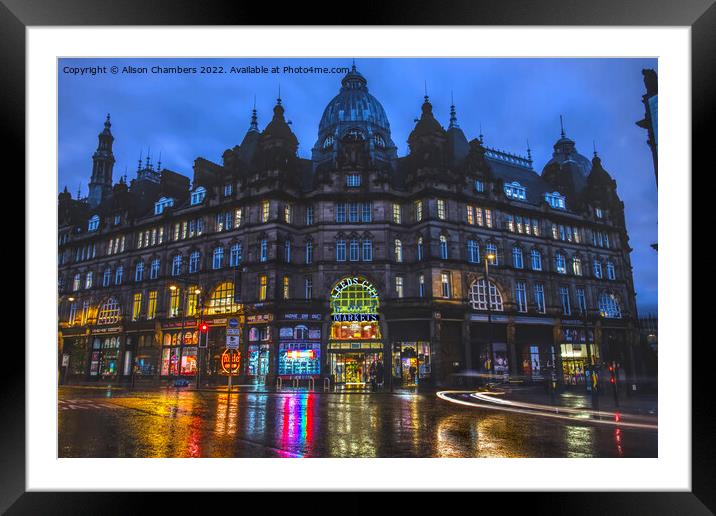 Leeds City Markets at Night Framed Mounted Print by Alison Chambers