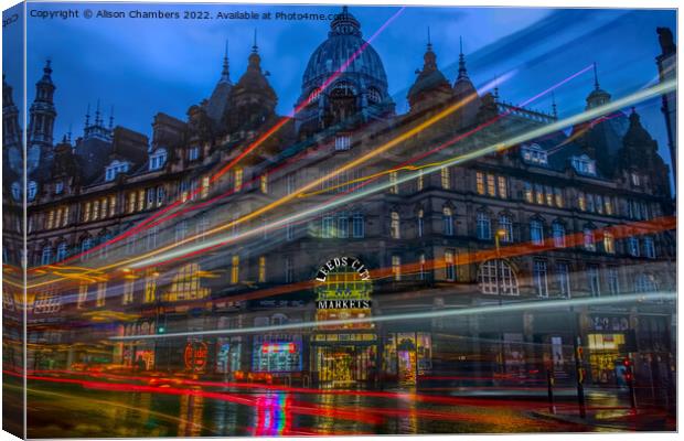 Leeds City Markets at Night Two Canvas Print by Alison Chambers