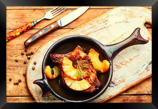 Meat steak with pineapple marinade Framed Print by Mykola Lunov Mykola