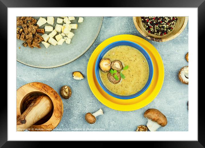 Bowl with mushroom soup Framed Mounted Print by Mykola Lunov Mykola
