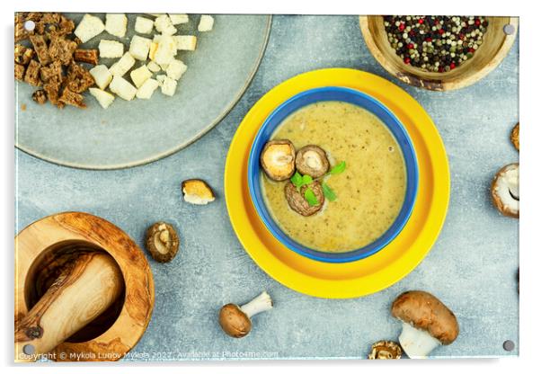 Bowl with mushroom soup Acrylic by Mykola Lunov Mykola