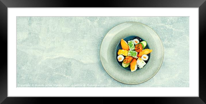 Set of colorful Japanese sushi roll, copy space Framed Mounted Print by Mykola Lunov Mykola
