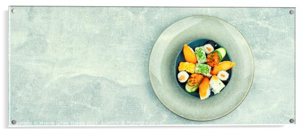 Set of colorful Japanese sushi roll, copy space Acrylic by Mykola Lunov Mykola