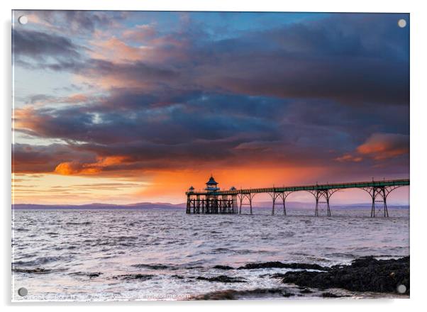 Clevedon Pier at sunset Acrylic by Rory Hailes