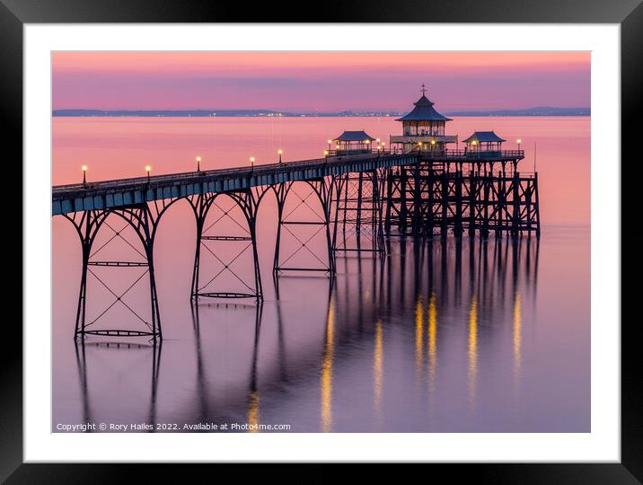 Clevedon Pier with its lights on Framed Mounted Print by Rory Hailes