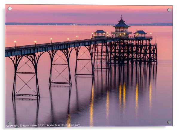Clevedon Pier with its lights on Acrylic by Rory Hailes