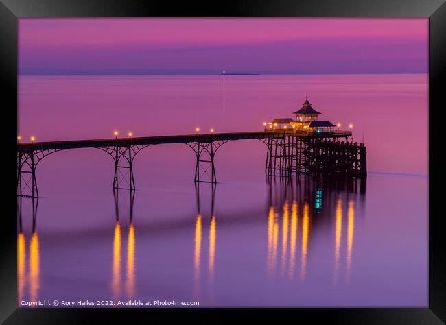 Clevedon Pier on a pinkish evening Framed Print by Rory Hailes