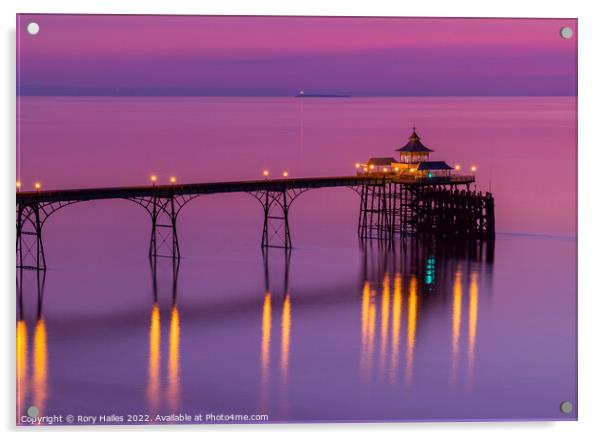 Clevedon Pier on a pinkish evening Acrylic by Rory Hailes
