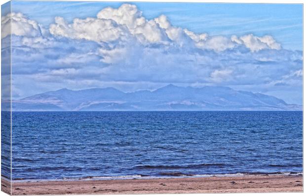 Ayr shorefront view of Arran Canvas Print by Allan Durward Photography
