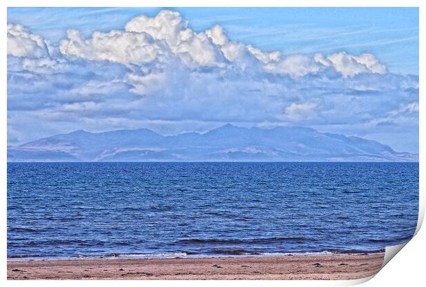 Ayr shorefront view of Arran Print by Allan Durward Photography