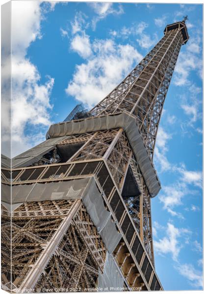 Quirky angle looking up at the Eiffel Tower, Paris, France Canvas Print by Dave Collins