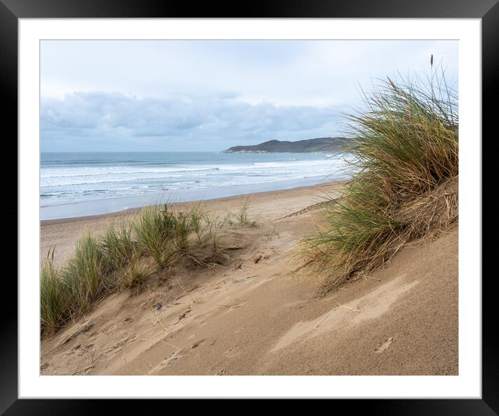 Woolacombe beach sand dunes Framed Mounted Print by Tony Twyman