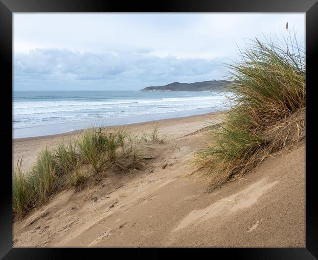 Woolacombe beach sand dunes Framed Print by Tony Twyman