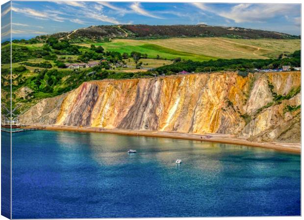 Vibrant Alum Bay Cliffs Isle of Wight Canvas Print by Roger Mechan