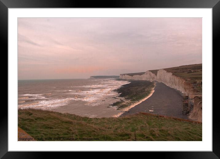 Pale wintry sunset, Burling Gap Framed Mounted Print by Sally Wallis