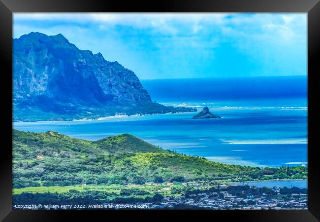 Colorful Chinaman's Hat Island Kaneohe Bay Mountain Oahu Hawaii Framed Print by William Perry