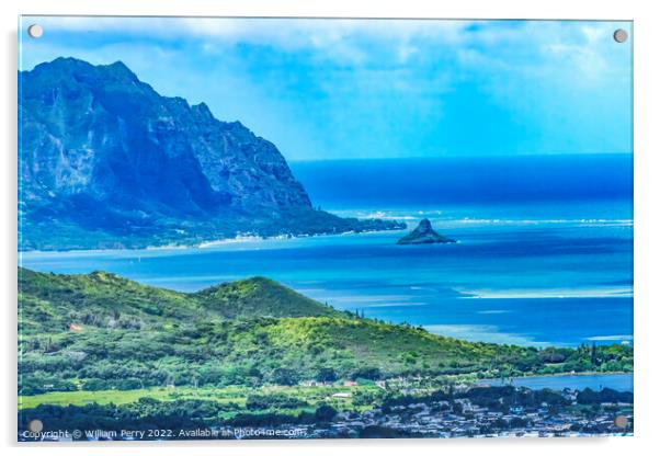 Colorful Chinaman's Hat Island Kaneohe Bay Mountain Oahu Hawaii Acrylic by William Perry