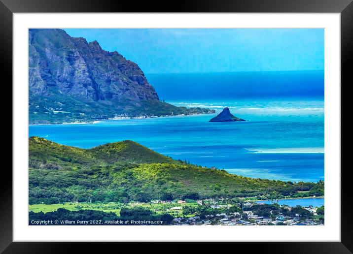 Colorful Chinaman's Hat Island Kaneohe Bay Mountain Oahu Hawaii Framed Mounted Print by William Perry