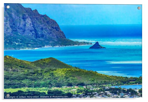 Colorful Chinaman's Hat Island Kaneohe Bay Mountain Oahu Hawaii Acrylic by William Perry