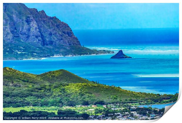 Colorful Chinaman's Hat Island Kaneohe Bay Mountain Oahu Hawaii Print by William Perry