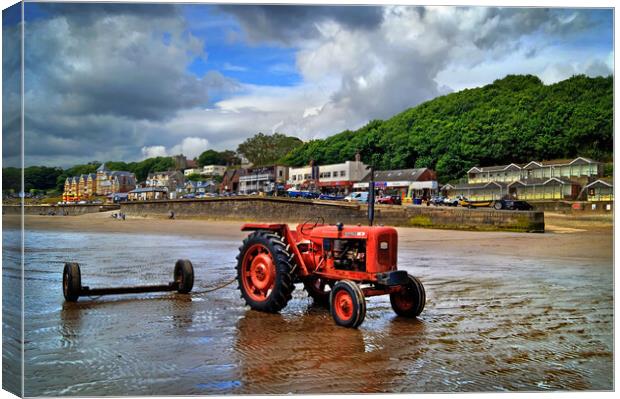 Tractor on Filey Beach Canvas Print by Darren Galpin