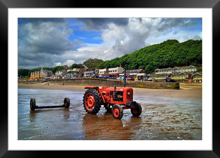 Tractor on Filey Beach Framed Mounted Print by Darren Galpin