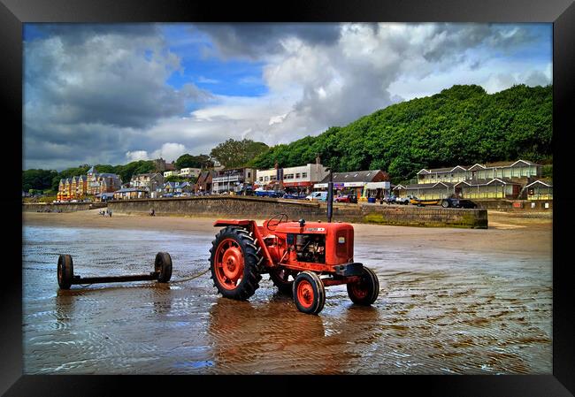 Tractor on Filey Beach Framed Print by Darren Galpin