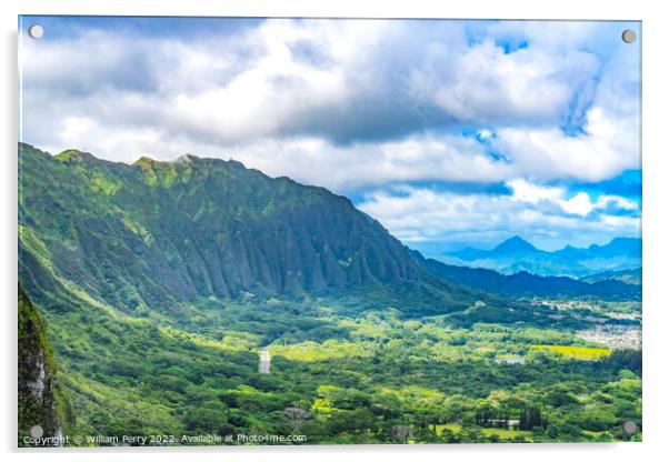 Nuuanu Pali Outlook Green Koolau Mountain Range Oahu Hawaii Acrylic by William Perry