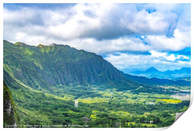 Nuuanu Pali Outlook Green Koolau Mountain Range Oahu Hawaii Print by William Perry