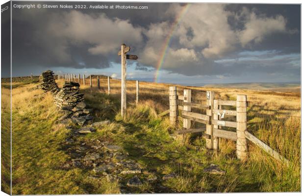 A Stunning Rainbow over Cheshires Shining Tor Canvas Print by Steven Nokes