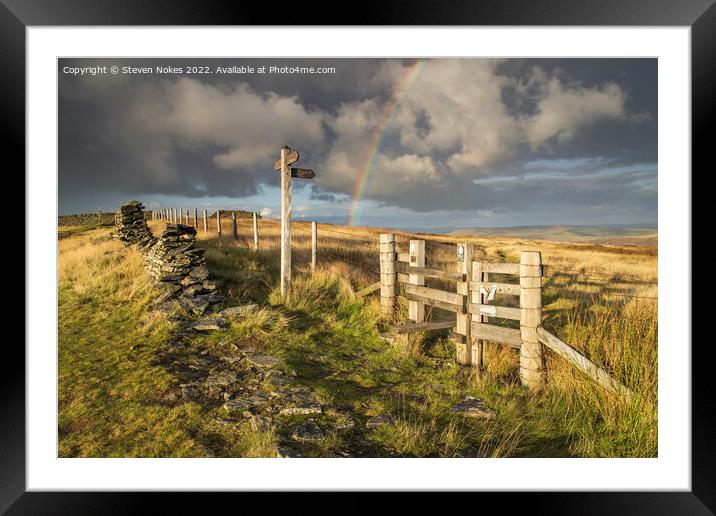 A Stunning Rainbow over Cheshires Shining Tor Framed Mounted Print by Steven Nokes