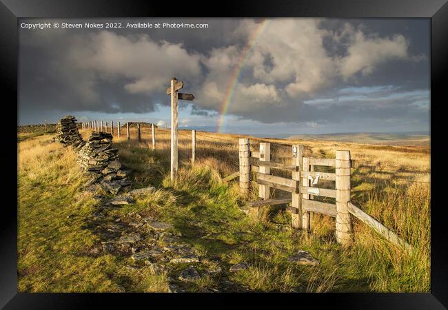 A Stunning Rainbow over Cheshires Shining Tor Framed Print by Steven Nokes