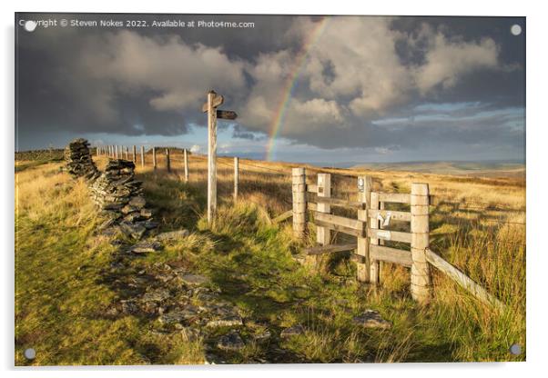 A Stunning Rainbow over Cheshires Shining Tor Acrylic by Steven Nokes
