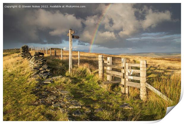 A Stunning Rainbow over Cheshires Shining Tor Print by Steven Nokes