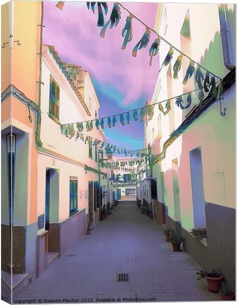  Surreal Village Street in Menorca Canvas Print by Deanne Flouton