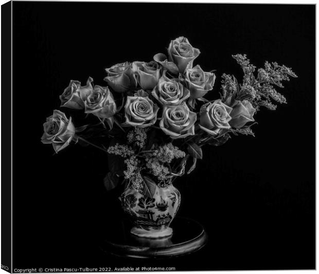 Vase with roses monochrome Canvas Print by Cristina Pascu-Tulbure