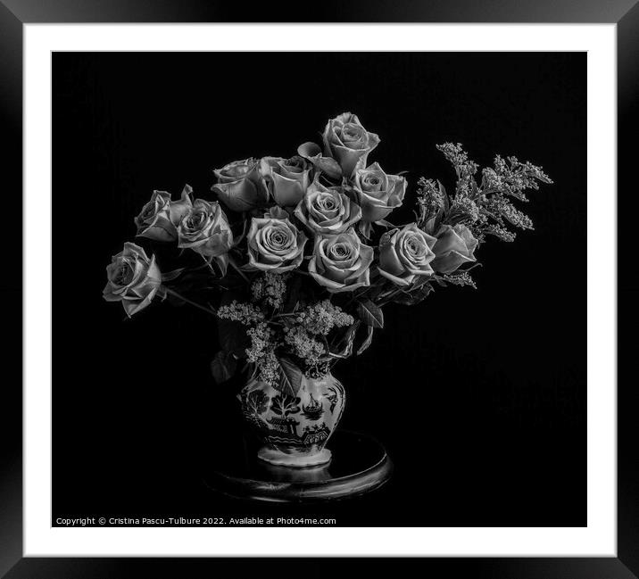 Vase with roses monochrome Framed Mounted Print by Cristina Pascu-Tulbure