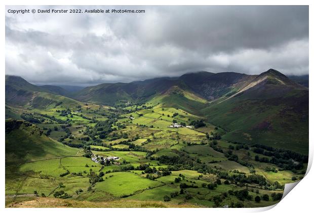 The view over the Newlands valley from Catbells, Lake District, UK Print by David Forster