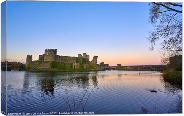 Sunset, Caerphilly Castle, South Wales Canvas Print by Gordon Maclaren