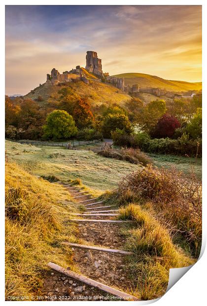 Corfe Castle at Sunrise, Dorset Print by Jim Monk