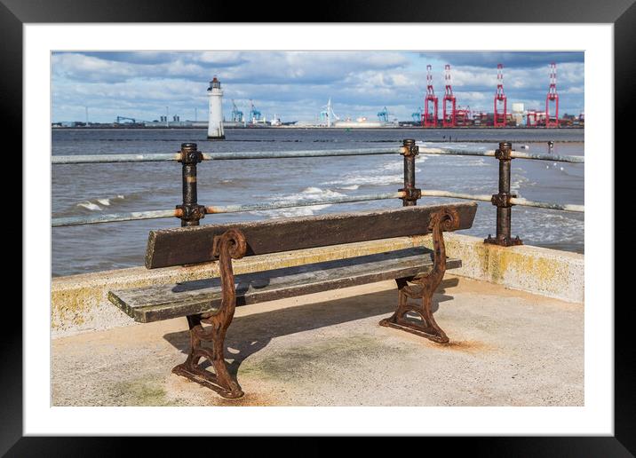 Bench facing out towards Liverpool Bay Framed Mounted Print by Jason Wells