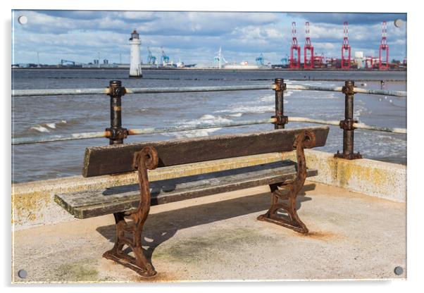 Bench facing out towards Liverpool Bay Acrylic by Jason Wells