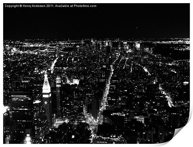 New York Night Skyline Print by Henry Anderson