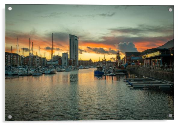 The Meridian tower at Swansea marina Acrylic by Bryn Morgan